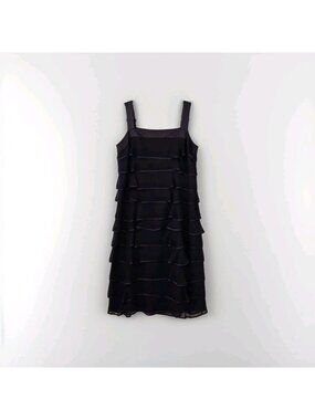 Debbie Shuchat Chiffon Ruffled Dress 8 Black Tiered Ruffled Silk Blend Romance